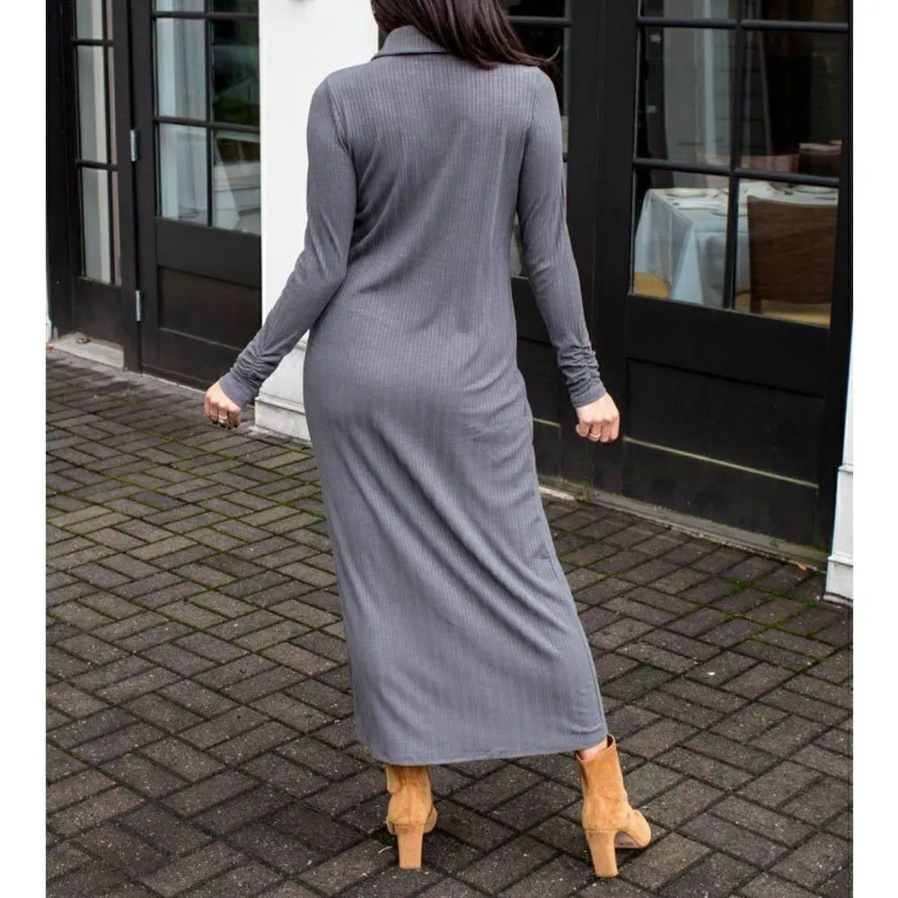 Z supply willow long sleeve Henley ribbed midi dress - Image 2