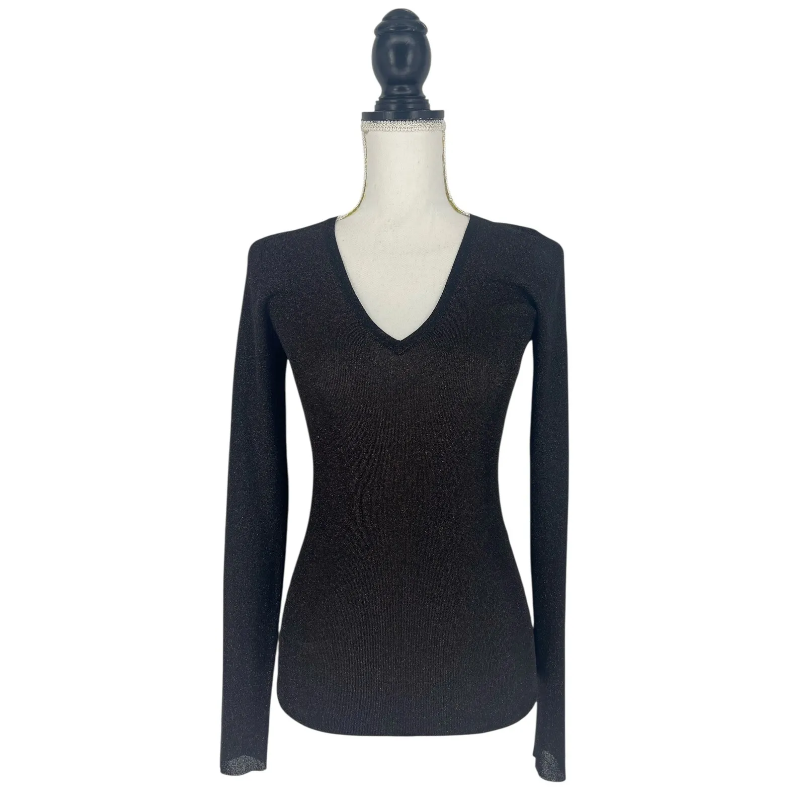 Brunello Cucinelli Metallic V-Neck Long Sleeve Top - Image 2