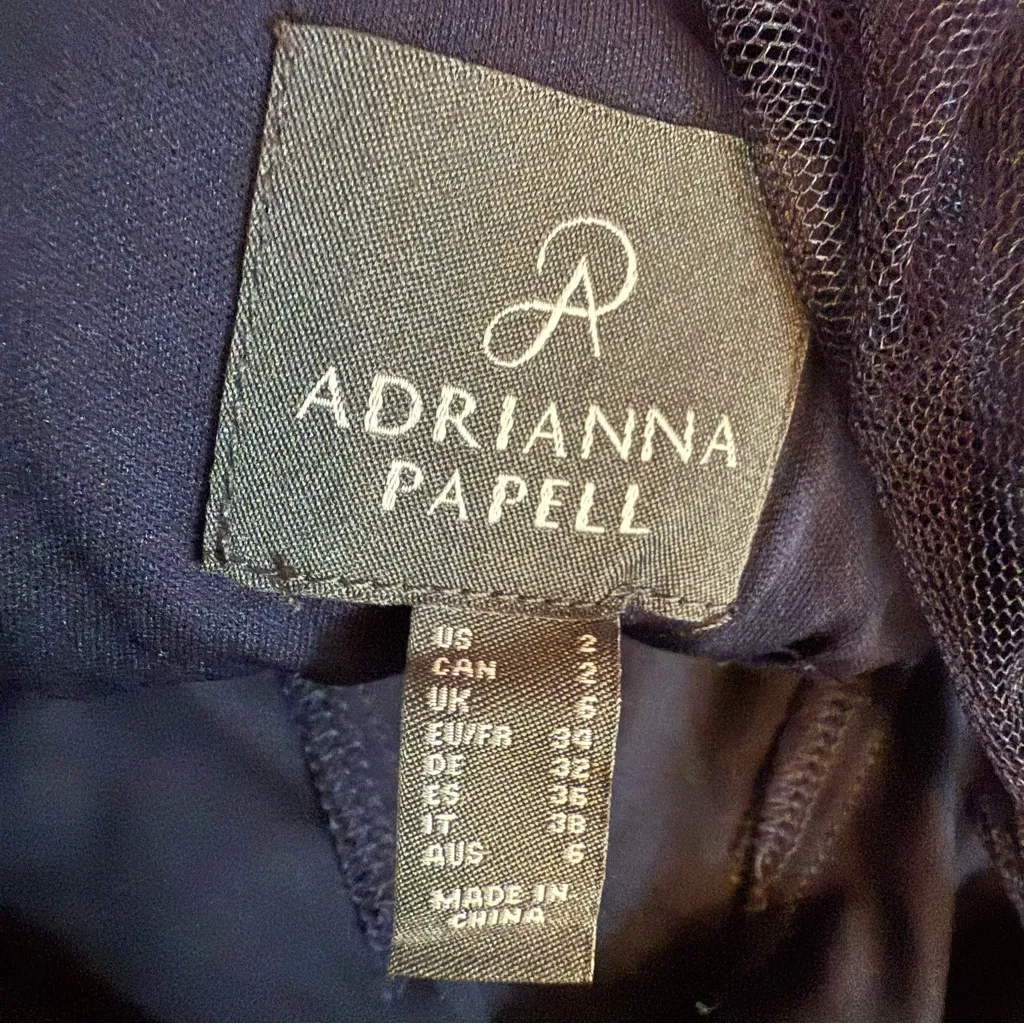 Adrianna Papell Women’s Draped Crepe Illusion Dress Navy Sz 2 - Image 6