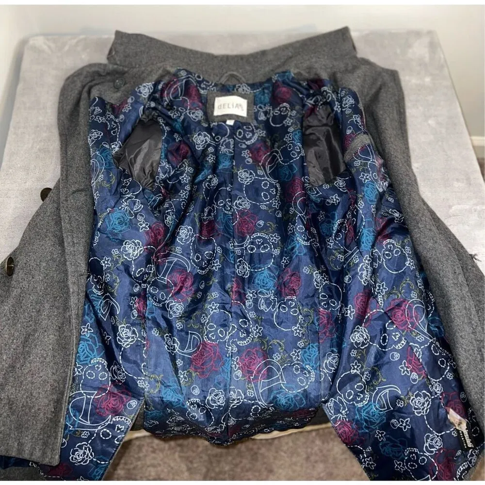 dELia’s y2k Peacoat Wool Blend Coat Women’s L Gray Size L - Image 8