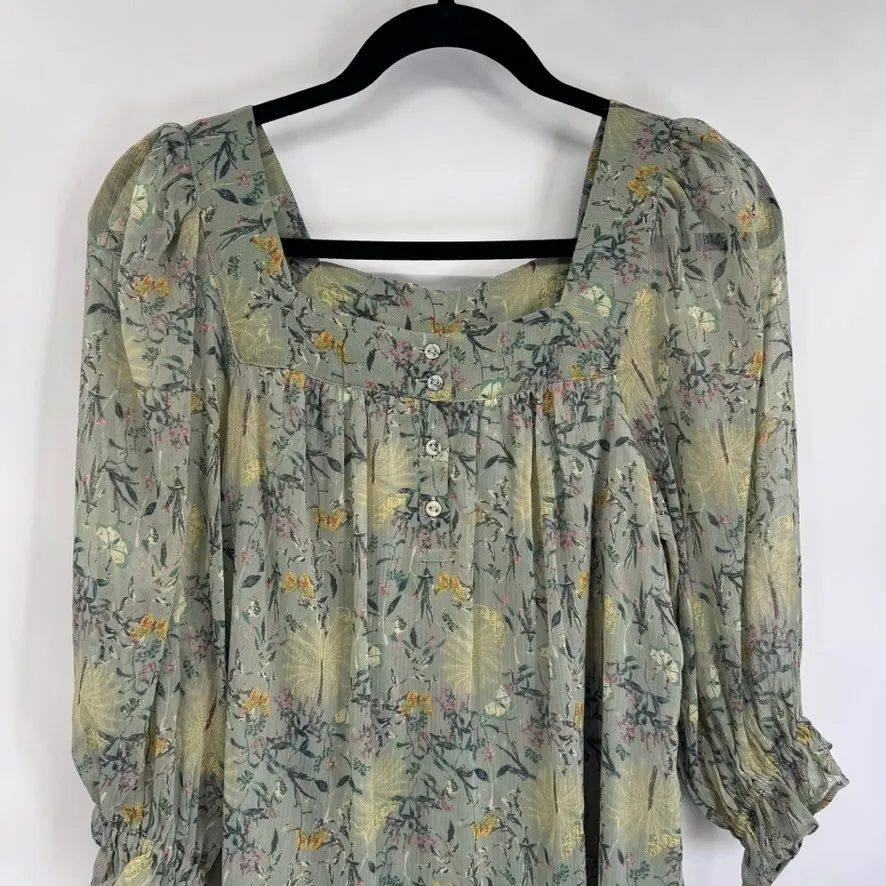 LC Lauren Conrad Forest Fairy Peasant Top Womens Small Green Floral Feminine - Image 2