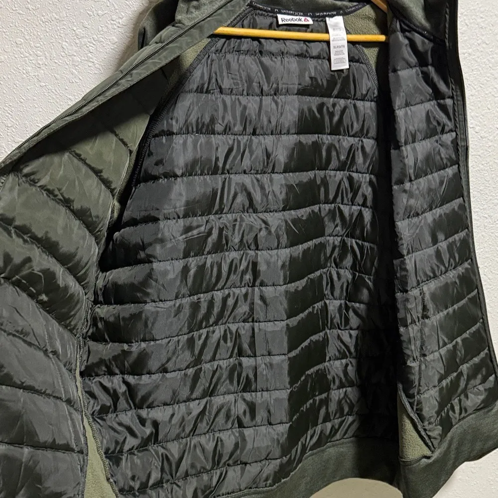 Reebok olive green quilted full zip hooded jacket men's XL‎ - Image 8