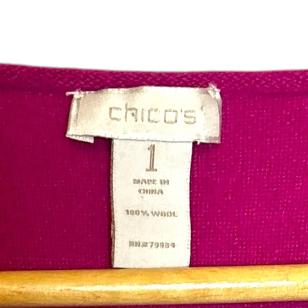 Chico’s Women’s Wool‎ Ruffle Hem Renee Cardigan Zip Sweater Pockets Magenta Pink - Image 3