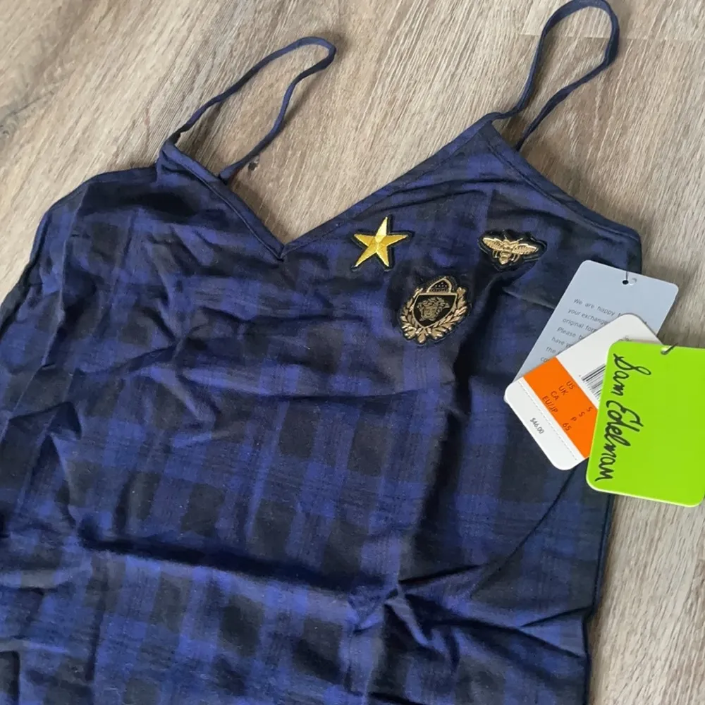 Sam Edelman Navy Plaid Side Slit Chemise Size Small - Image 4