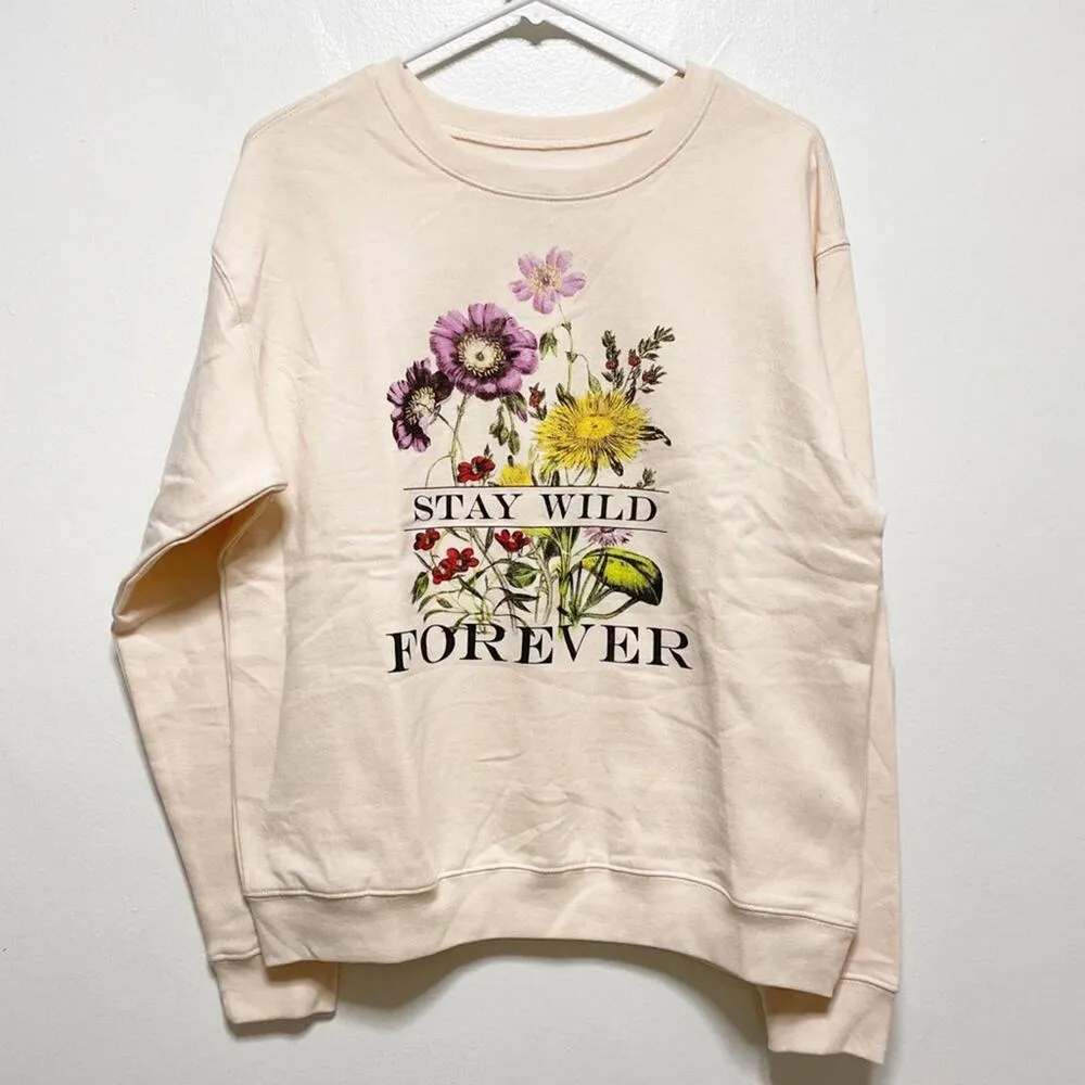 Fleurish Pink Floral "Stay Wild Forever" Long Sleeved Crewneck Sweatshirt - Image 2