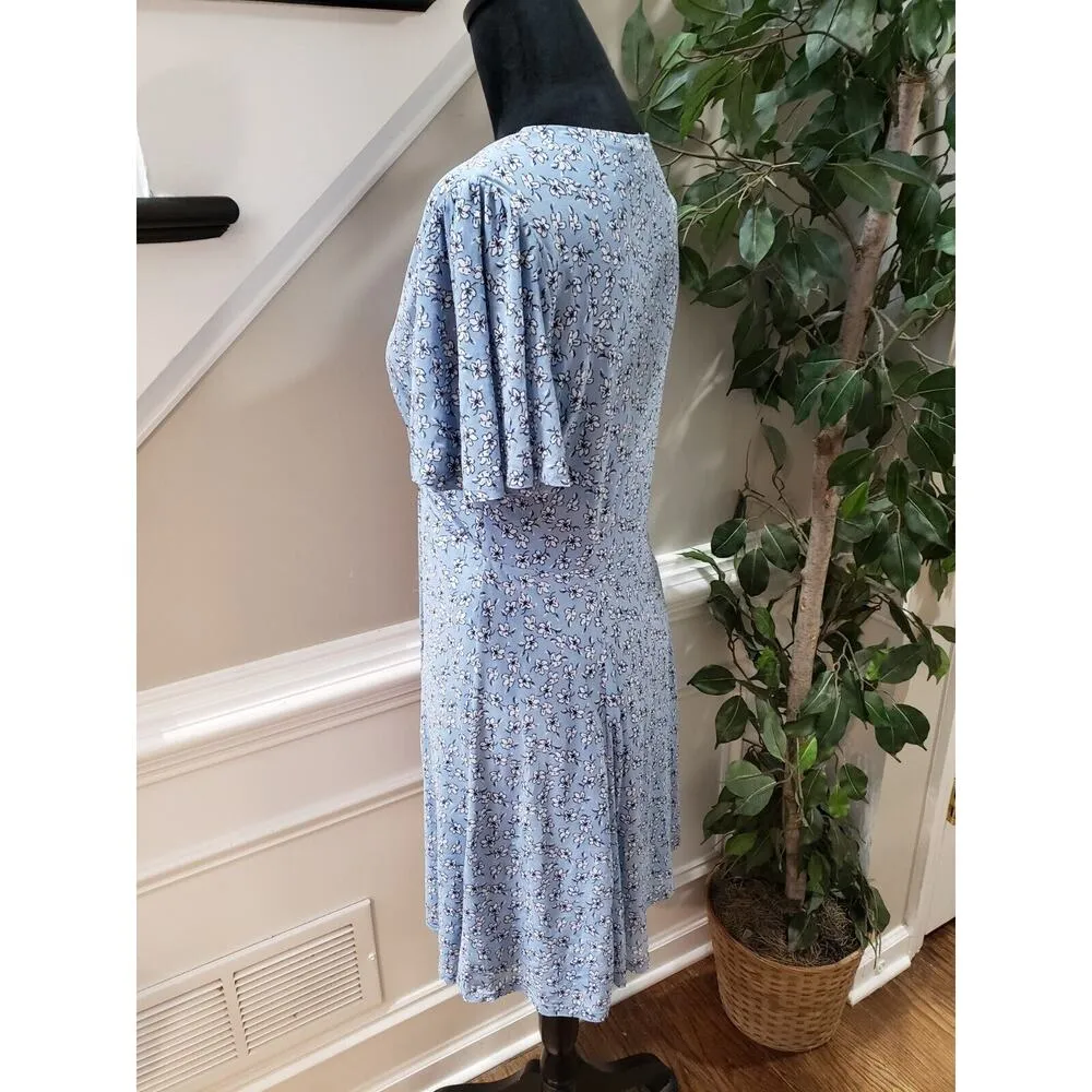 Siren Lily Women's Blue Floral Polyester V-Neck Short Sleeve Knee Length Dress M - Image 9