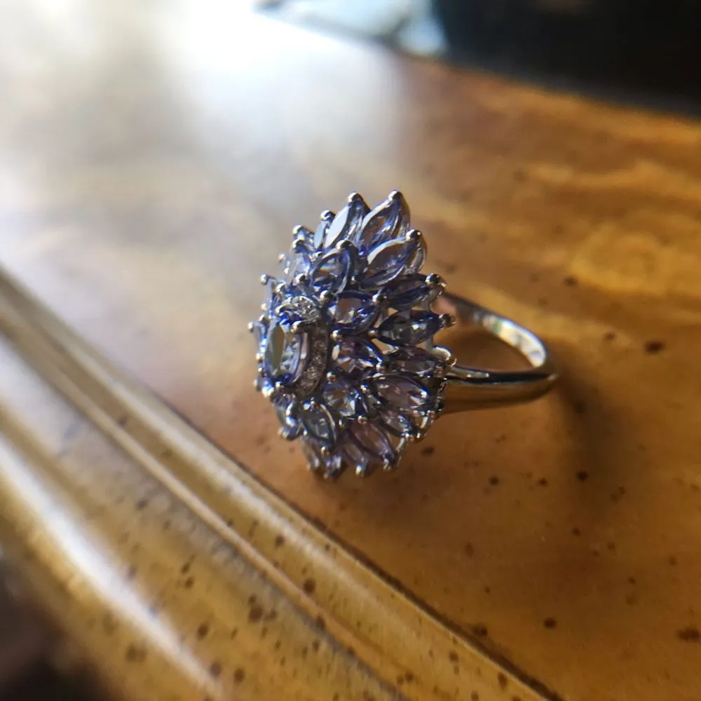 Natural Tanzanite Sterling Silver Cocktail Ring Size 7 Purple - Image 8