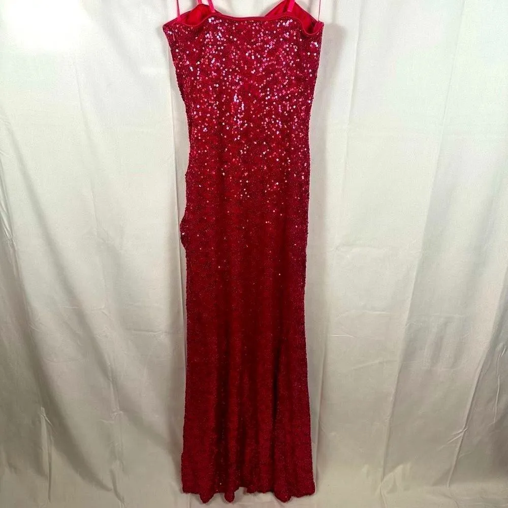 La Femme Vintage Strapless Sequin Long Prom Gown Dress Rhinestone Accent Pink 0 - Image 2