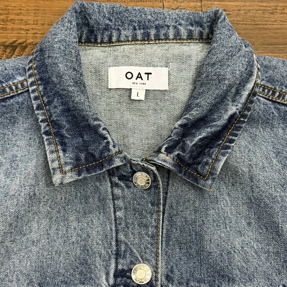 OAT New York Denim Jean Jacket Boxy Denim Jacket Size Large Blue - Image 3