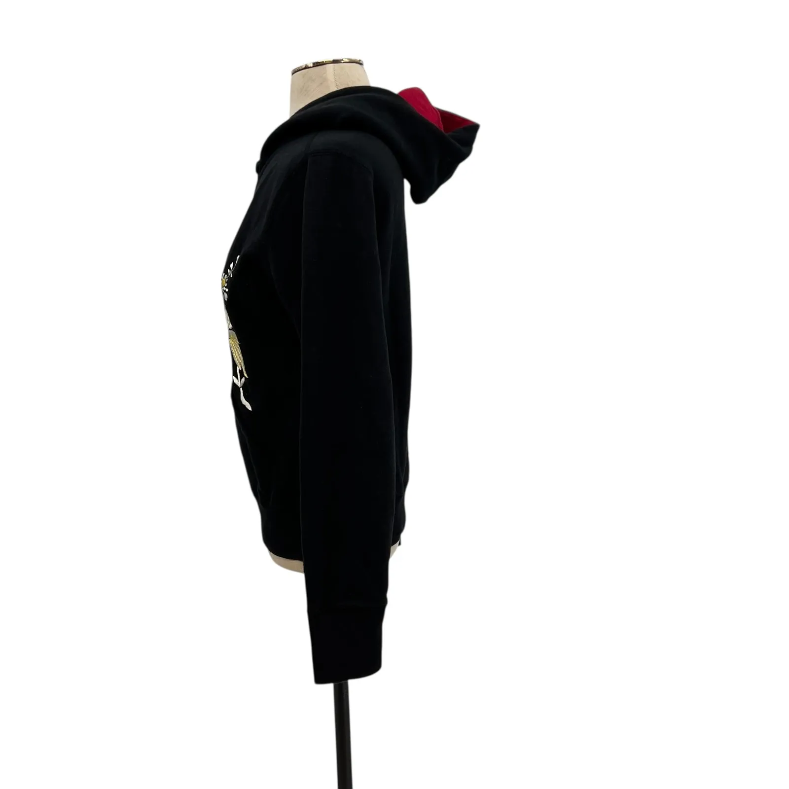 Lucky Brand Vintage Sweatshirt Hoodie Floral Embroidered Y2k Black Size Small - Image 5