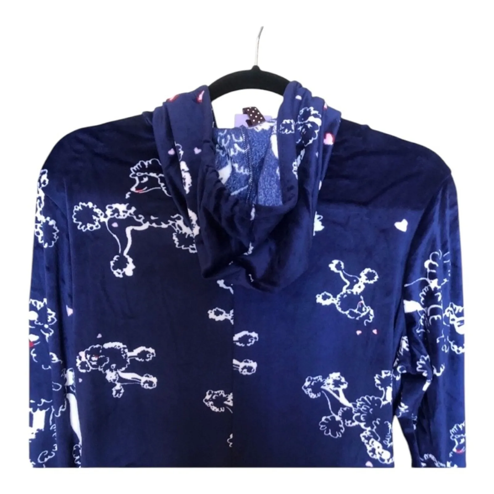 Hale Bob Pajamas NWT White Poodles Navy Pink Trim Wrist Ankles Hoodie Onesie Med - Image 8