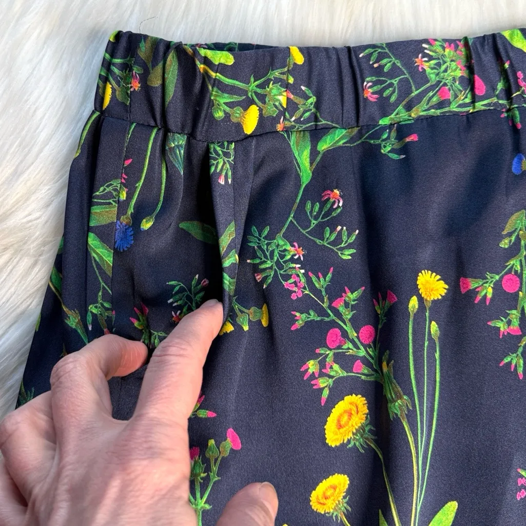 Marissa Webb Navy and Green Floral Silk Mini Skirt Yellow - Image 4