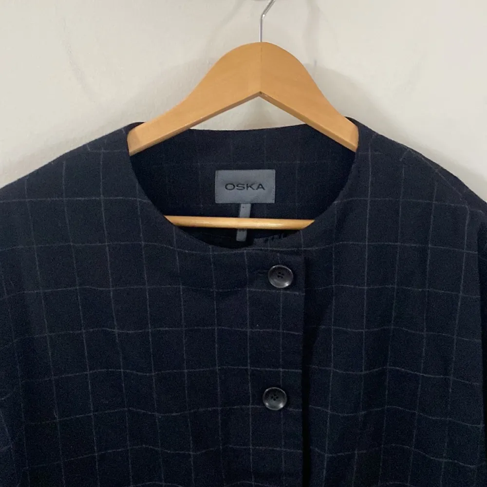 Oska Virgin Wool windowpane plaid deep navy lagenlook jacket size 8 - Image 41