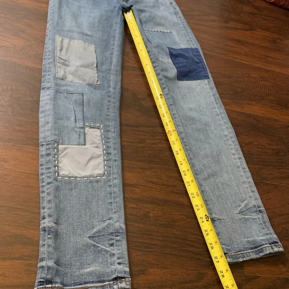 Pilcro & the Letterpress Anthropologie blue patchwork slim boyfriend jeans 25 - Image 13