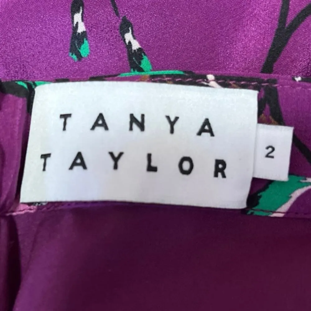 Tanya Taylor Purple 100% Silk Floral Ruched High Waisted Midi Pencil Skirt Sz 2 - Image 4