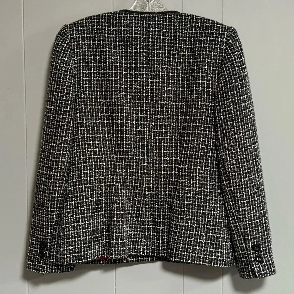 SAG HARBOR Black White Metallic Silver Woven Jacket / Blazer Sequin Trim Size 8 - Image 2