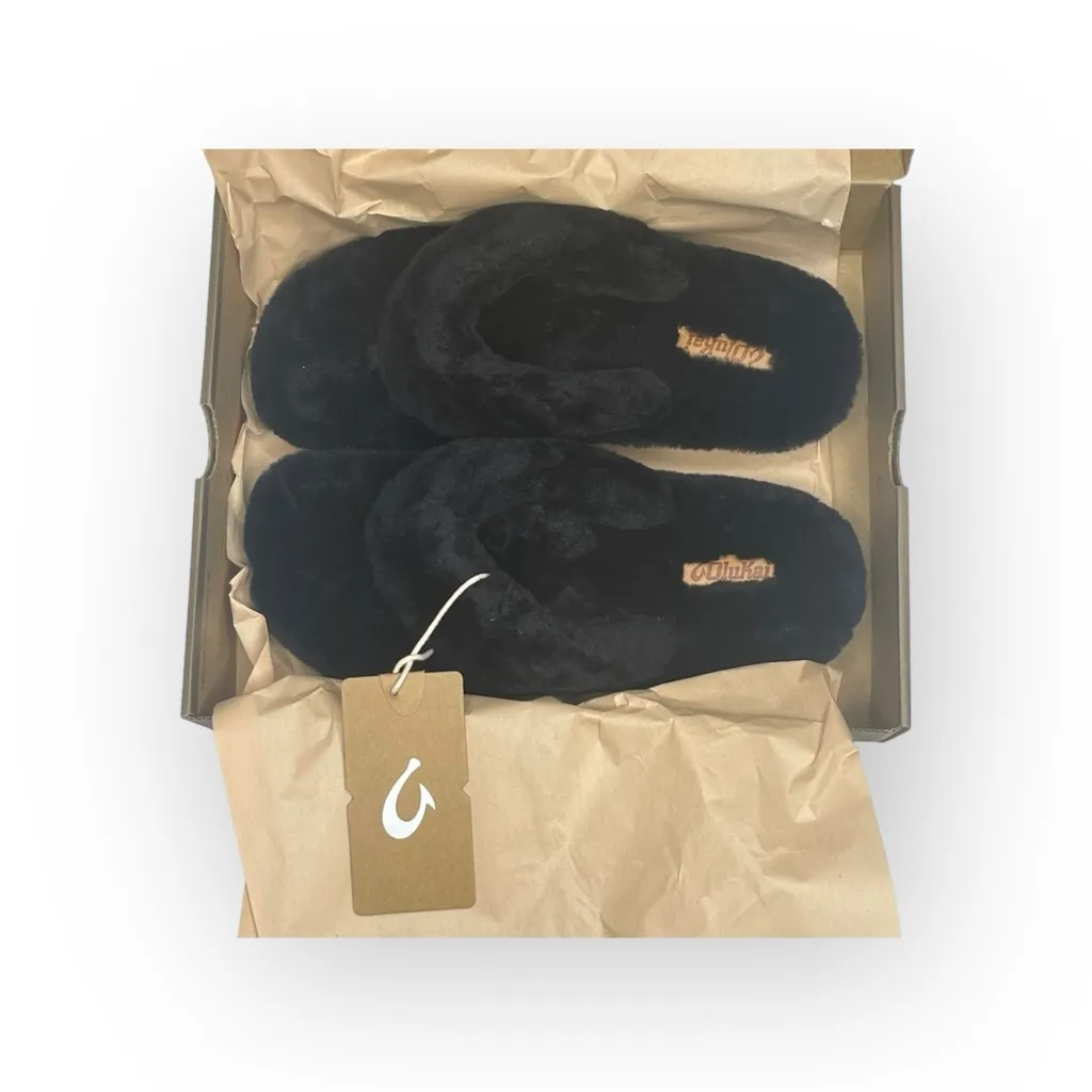 new Olukai ʊ Shearling Fur Outdoor Slipper Thong Sandals ʊ Black 9M ʊ in Box ʊ Size 9 - Image 9