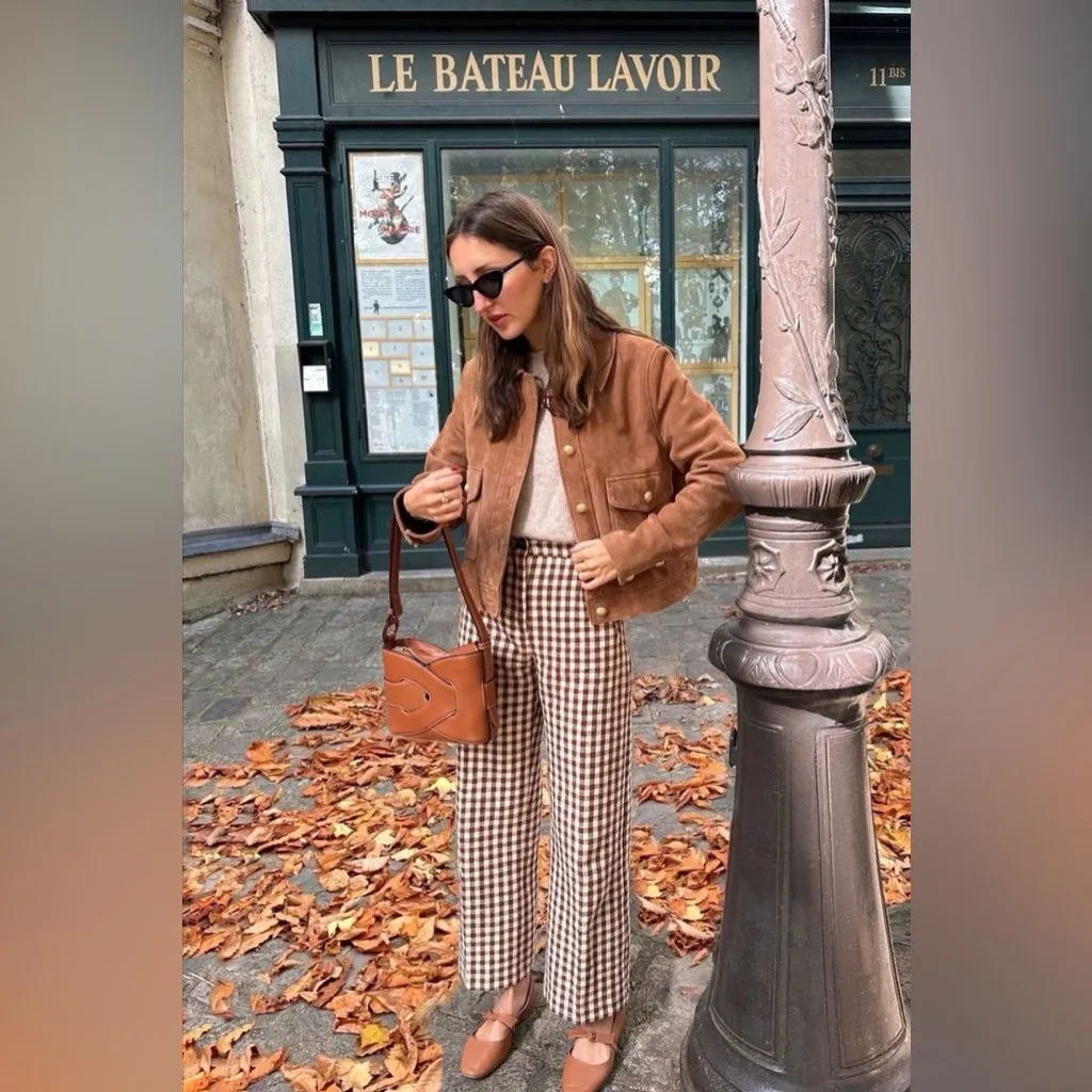 Sézane Terry Jacket Gold Buttoned Camel Suede Goat Leather FR 34 NWT - Image 13