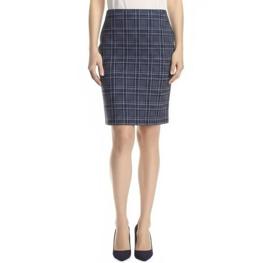 TAHARI Blue Plaid Tweed Pencil Skirt SIZE 4 Womens NWOT - Image 2