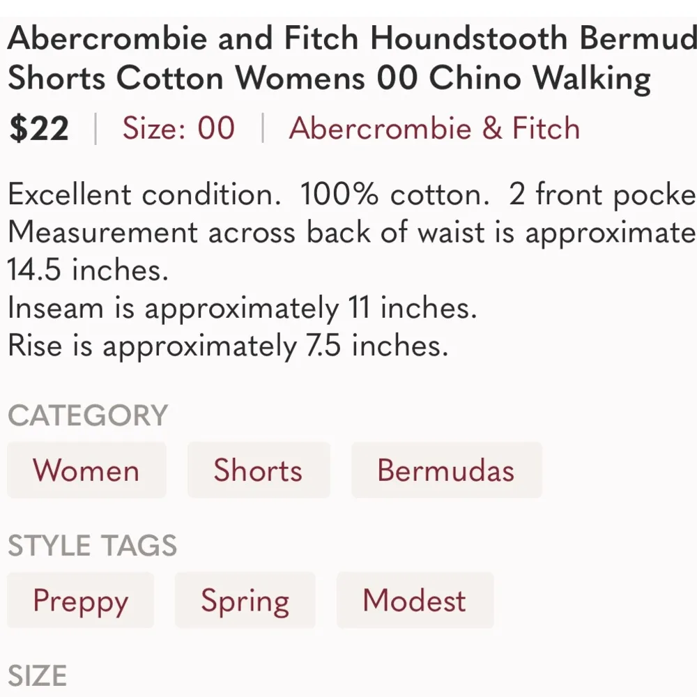 Abercrombie and Fitch Houndstooth Bermuda Shorts Cotton Walking Womens 00 - Image 16