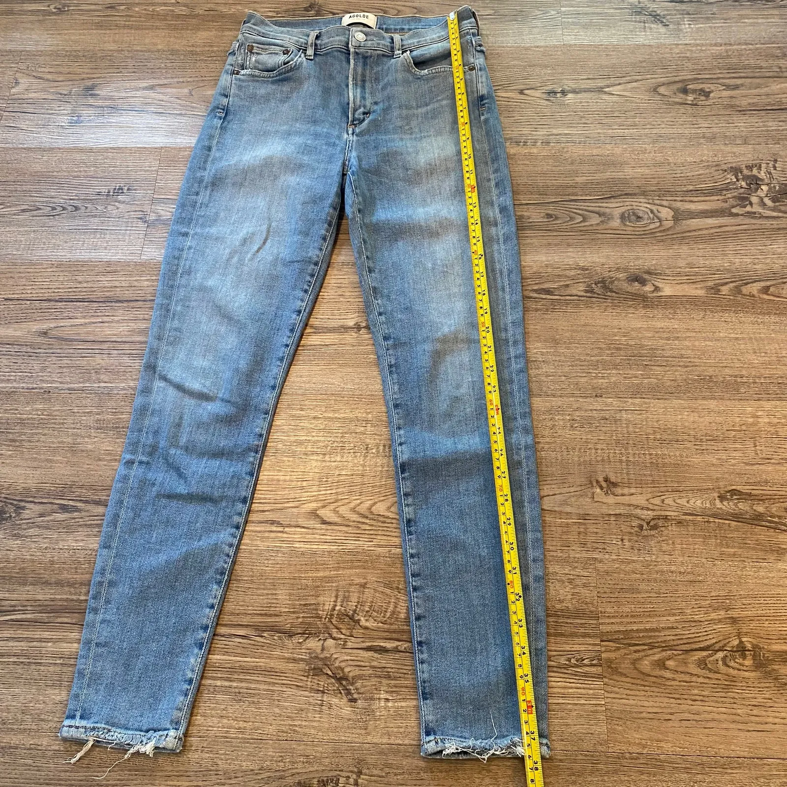 AGOLDE Sophie Medium Wash Skinny Jeans Preppy Distressed Frayed Women's size 27 - Image 4
