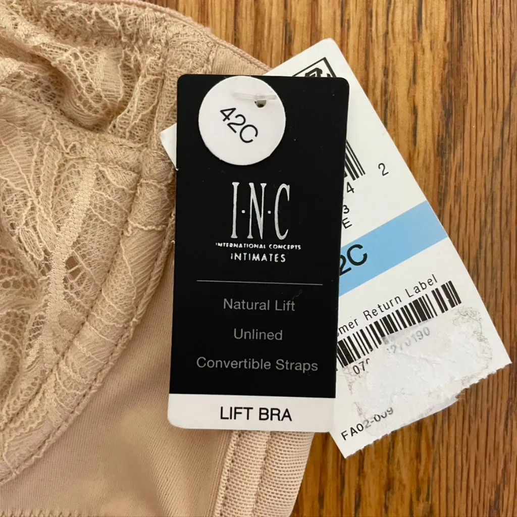 NEW NWT INC INTERNATIONAL CONCEPTS Plus Size Unlined Lace Bra Nude Beige sz 42C - Image 6