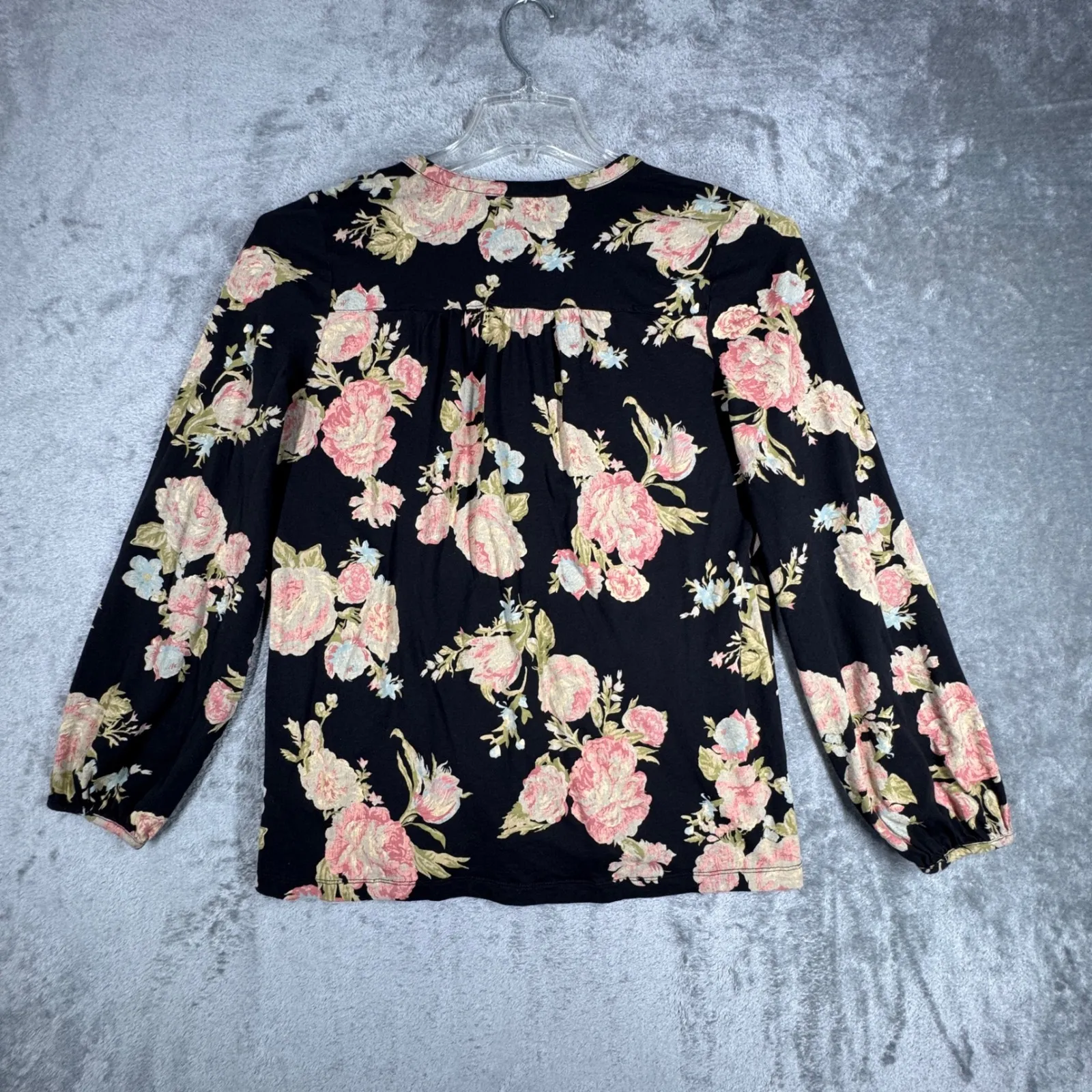 Lauren‎ Ralph Lauren Shirt Black Pink Dark Floral Print Blouse Top Size Large - Image 3