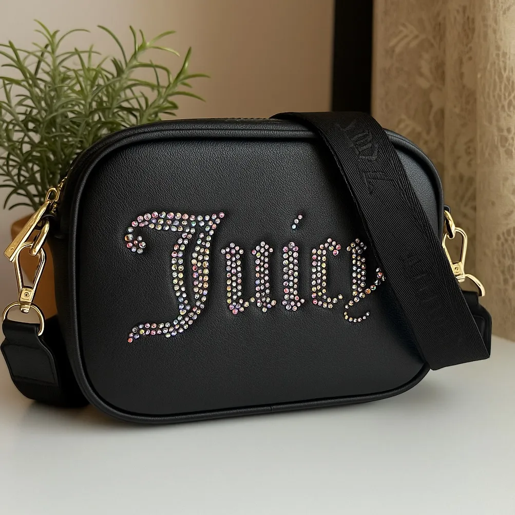 Juicy Couture Obsession Black Camera Bag Rhinestone Logo Crossbody NWT - Image 2