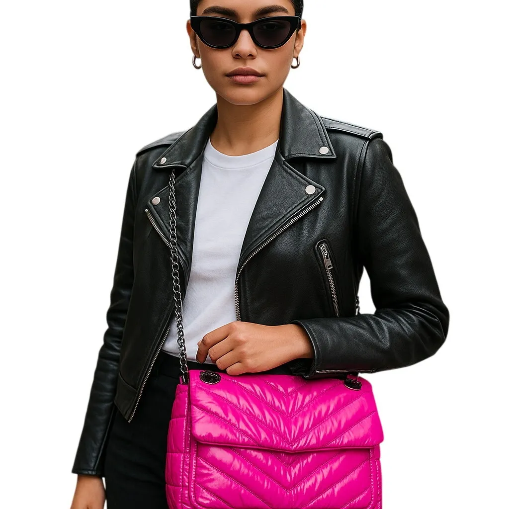 Think Royln Quilted Puffer Crossbody Bag – Hot Pink – 12x10x3 - Image 11