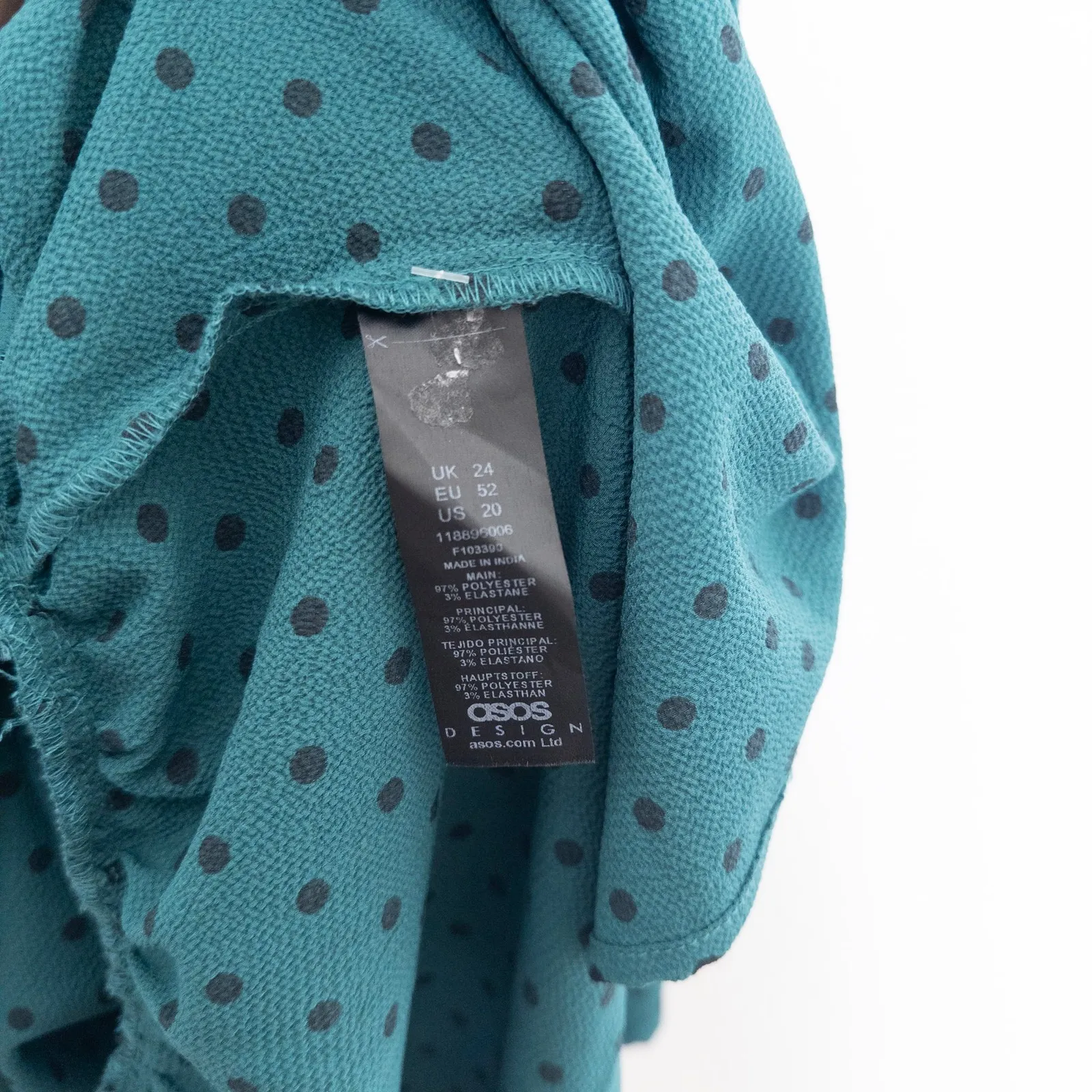 ASOS Curve Womens Dress Size 20 Green Polka‎ Dot Long Sleeve Tiered Retro Artsy - Image 6