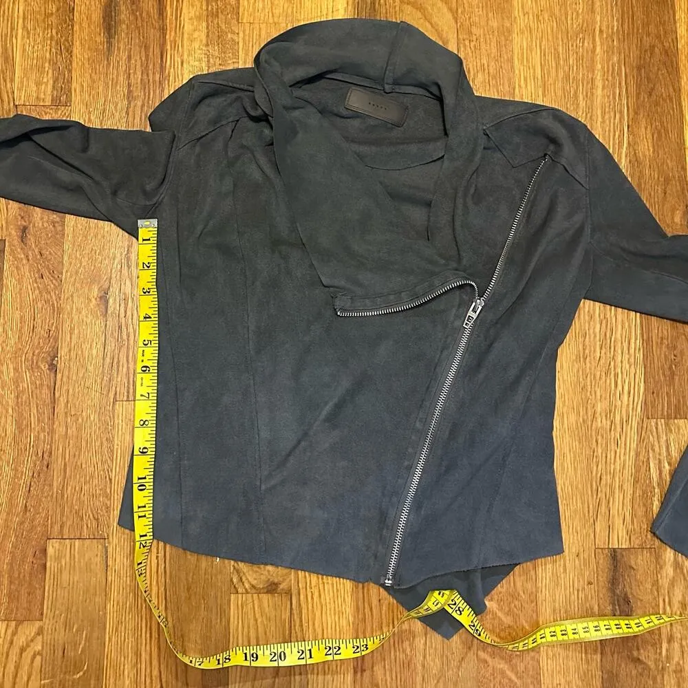 BlankNYC Women’s XS Gray Faux Suede Long Sleeve Asymmetrical Draped Moto Jacket - Image 3