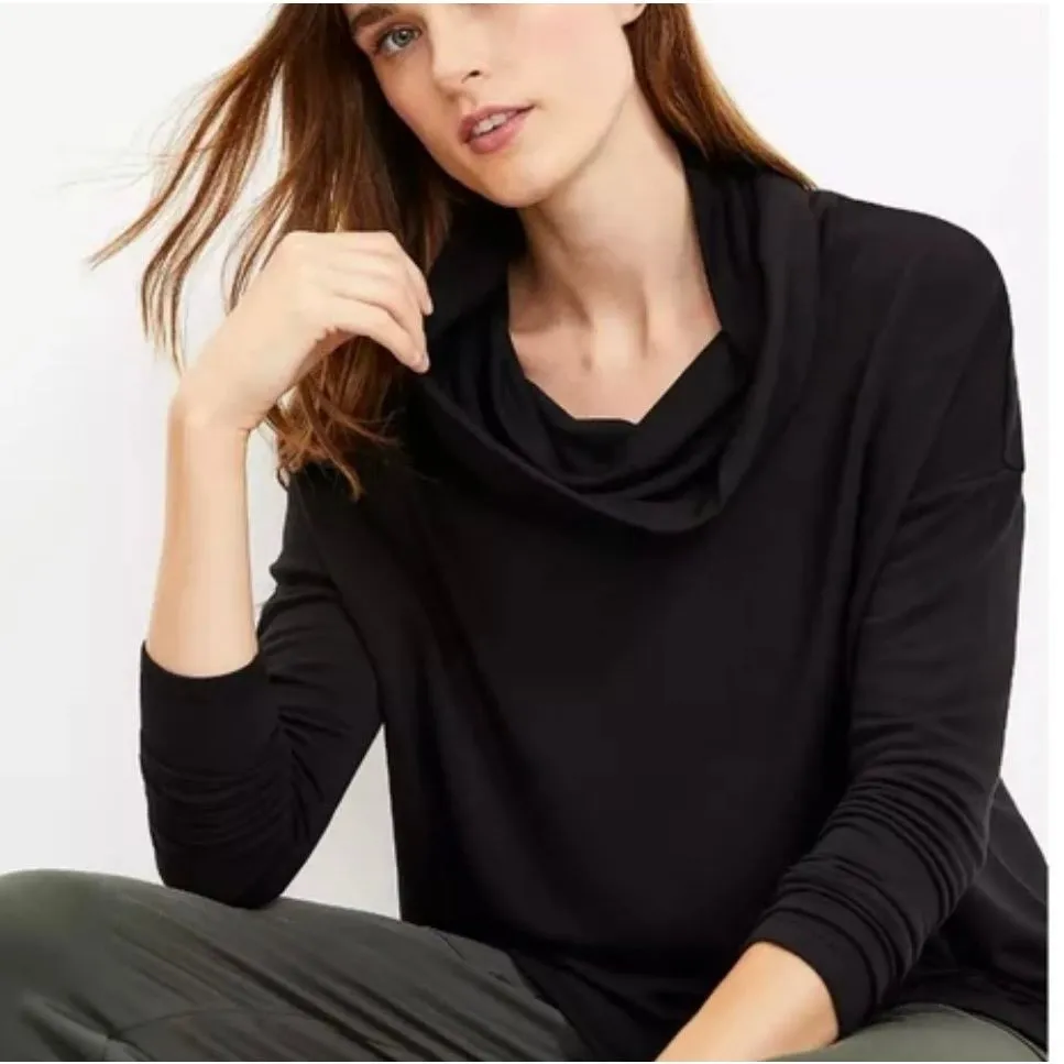 Lou & Grey black fleece lined mock neck pullover sweater large - Image 10