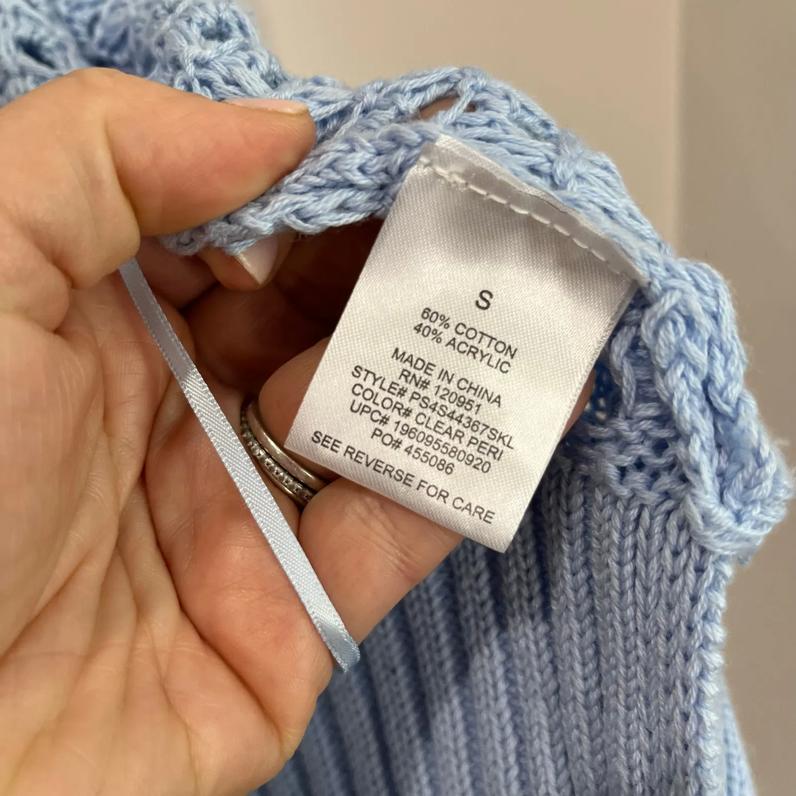 Pink Republic Blue Open Knit Cardigan Lightweight Layering Sweater Size S - Image 6