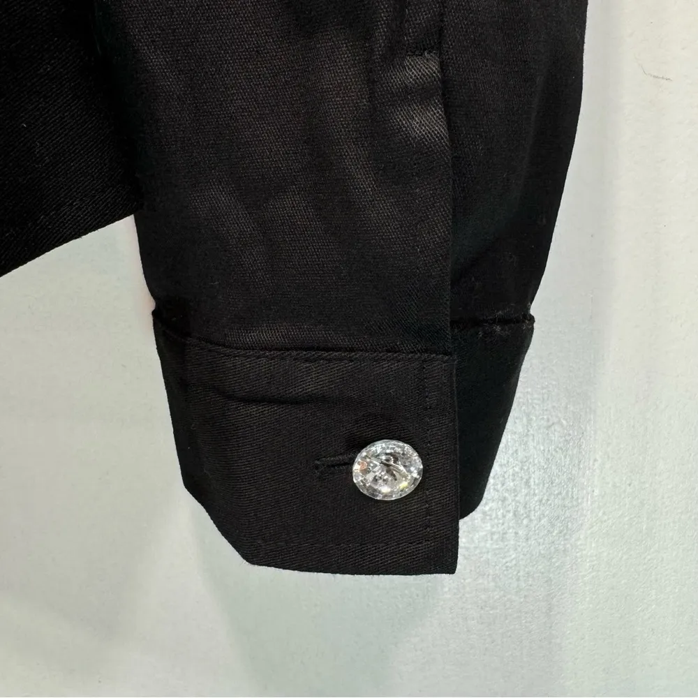 Black Rhinestone Buttons Jeweled Lightweight Long Sleeve Jacket by Selene Sport Size 10 - Image 6