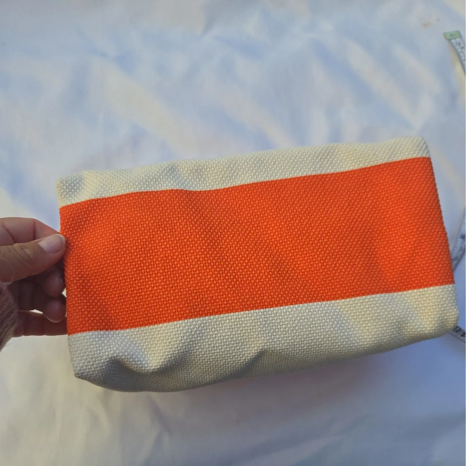 Bonfanti Borse Cotton W Leather Trim Toiletry Makeup Cosmetic Travel Bag orange - Image 4