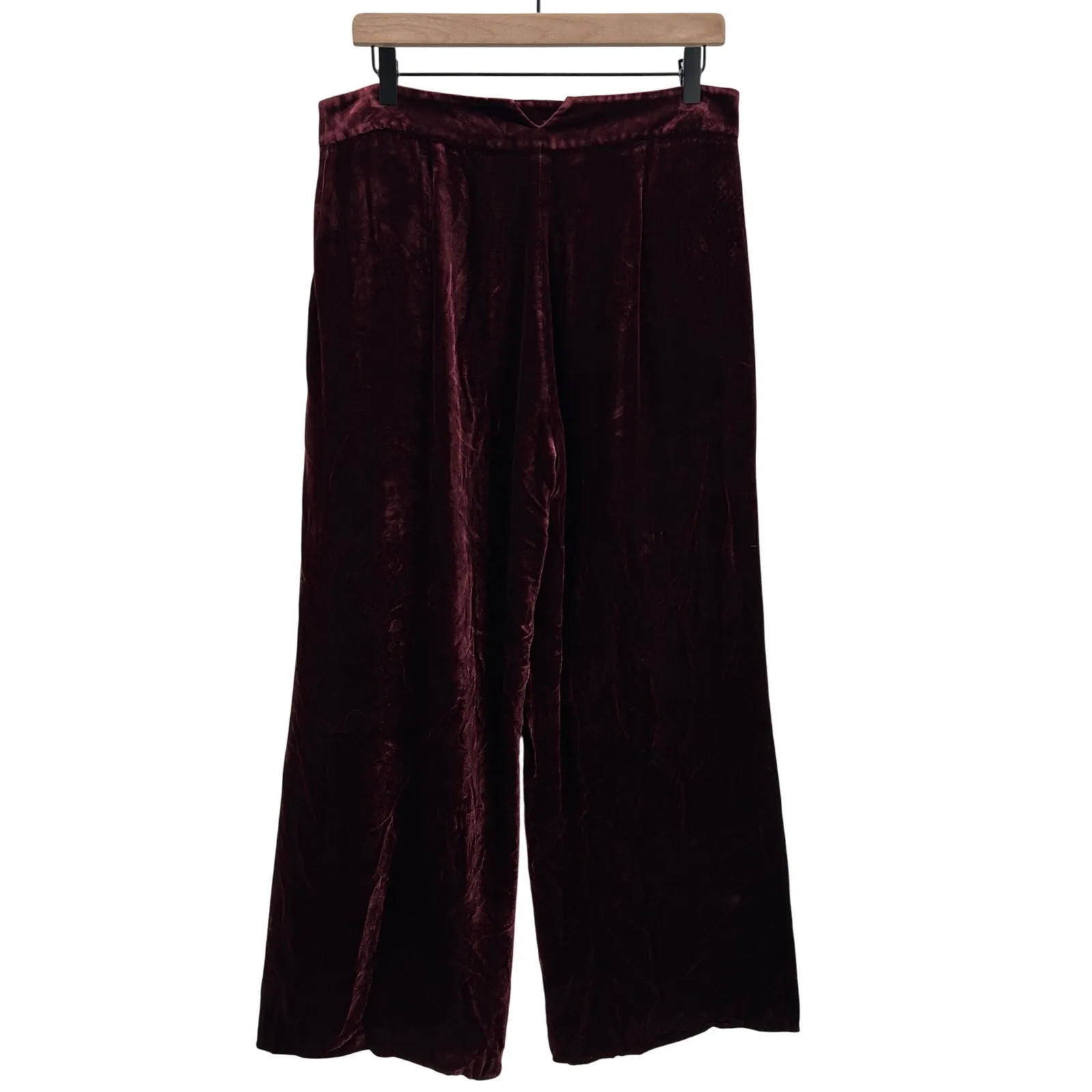 Hobbs London Silk Blend Velvet Wide Leg Pants Burgundy Women's Size 8 Pockets - Image 5
