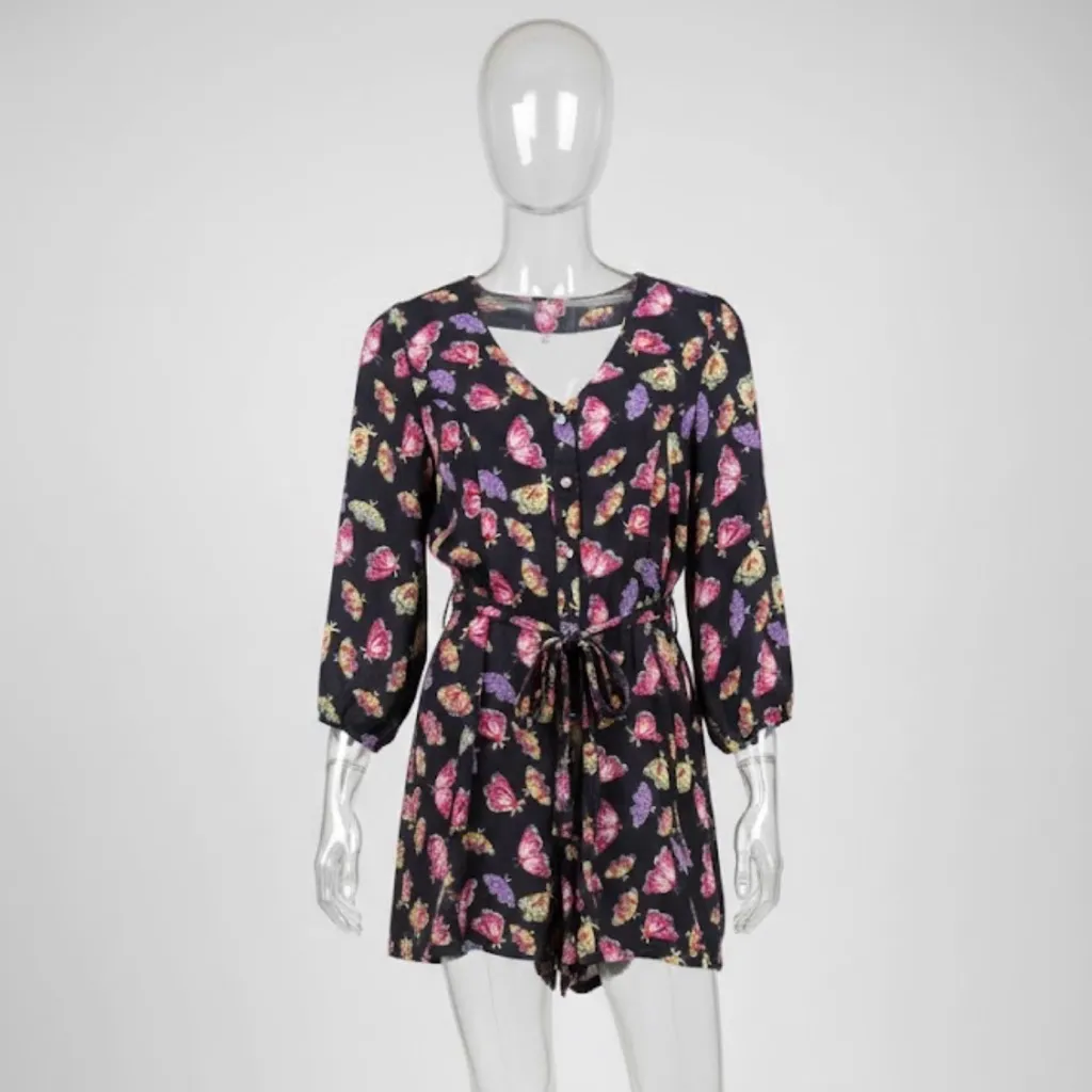 NWT QED London Butterfly Romper Navy Blue Cutout Back Size US 4 S Black - Image 2