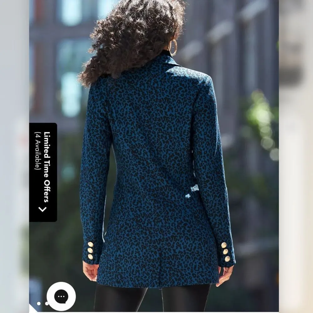 Boston Proper Beyond Travel Prussian Cheetah Printed Double Breasted Knit Jacket - Image 2