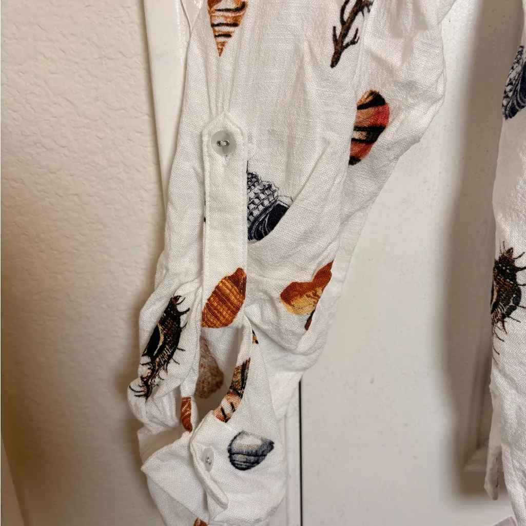 Jane + Delancey Coastal Seashell Print Button-Up Shirt Beachy Resort XL - Image 8