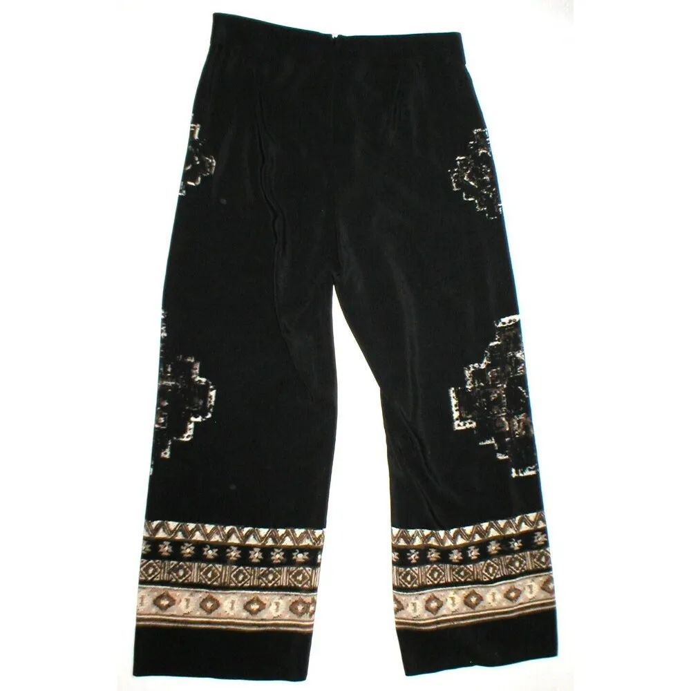 Womens Worth New York $498 8 USA Print Silk Pants Black Brown Wide Ethnic Border - Image 5