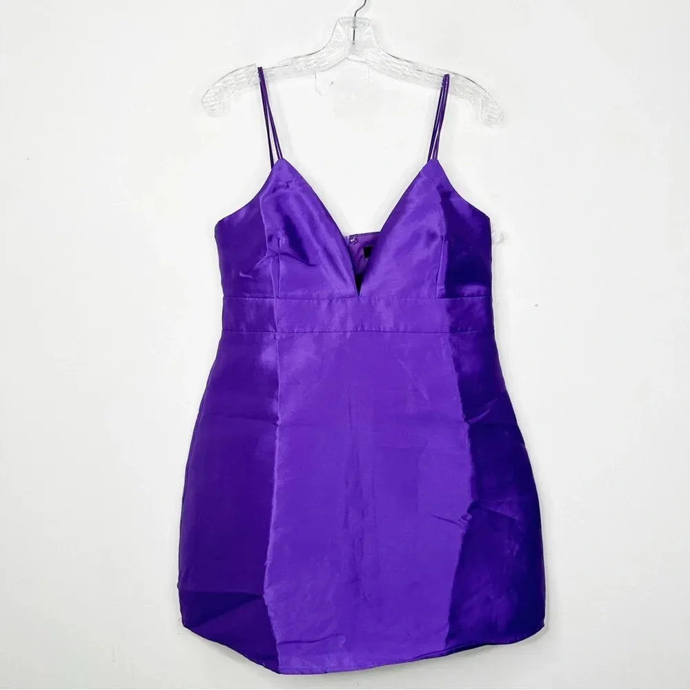 NWT LULUS | Glamourous Life Purple Sleeveless Shiny Satin Mini Dress Sz. Large - Image 4