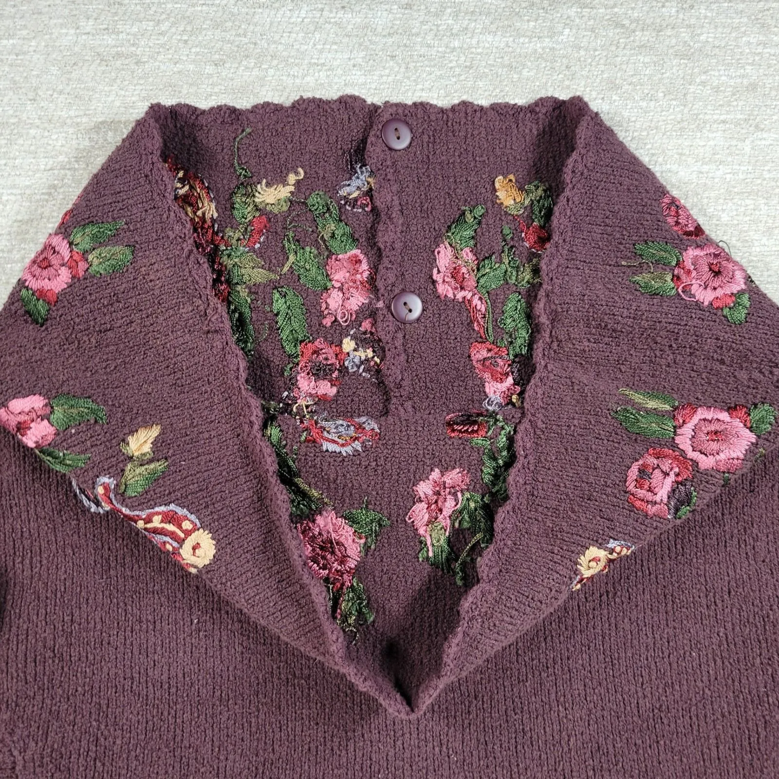 Vintage Eagles Eye Cardigan Sweater Womens M Maroon Embroidered Floral Paisley Purple Size undefined - Image 13