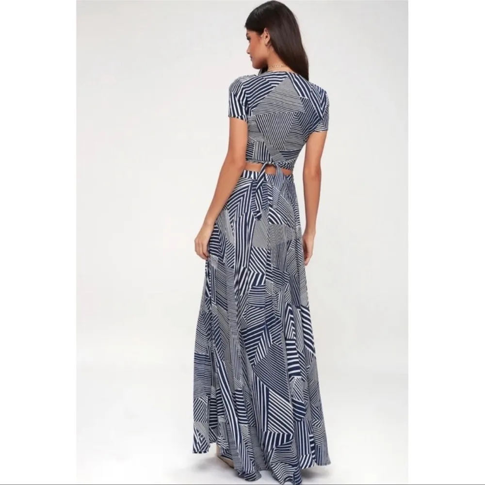 Lulu’s Isla Bonita Blue and White Print Maxi Long Skirt Slit High Waist XS - Image 2