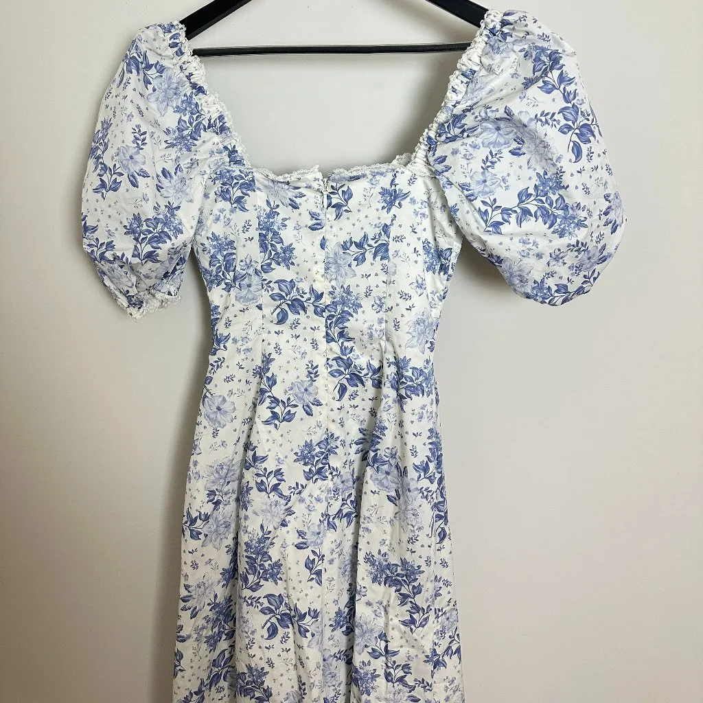 HOUSE OF CB Felizia Puff Sleeve Sundress in Blue Print Size X-Small Plus Cup - Image 9