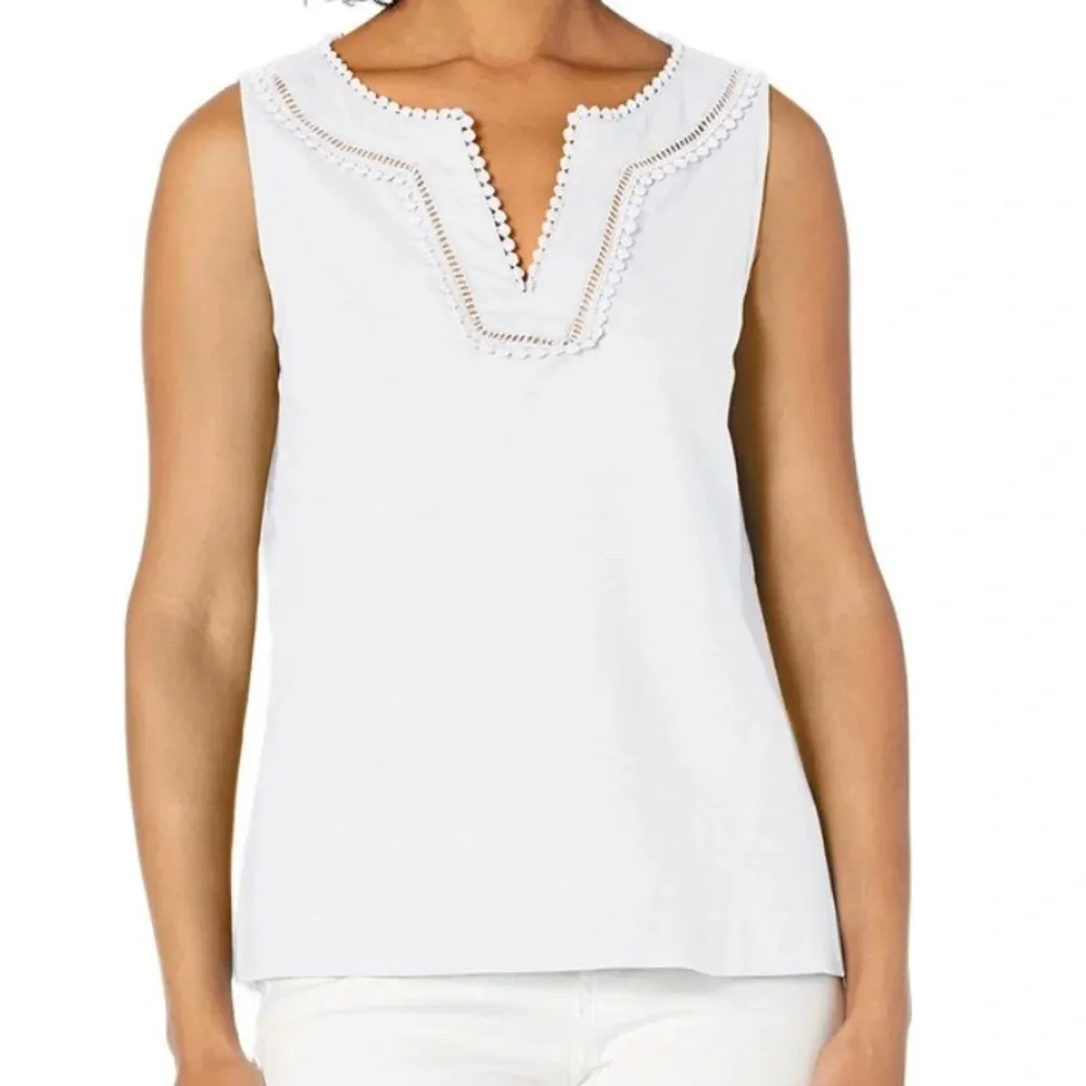 NWOT Women’s Pappagallo linen blend white sleeveless v - Image 6