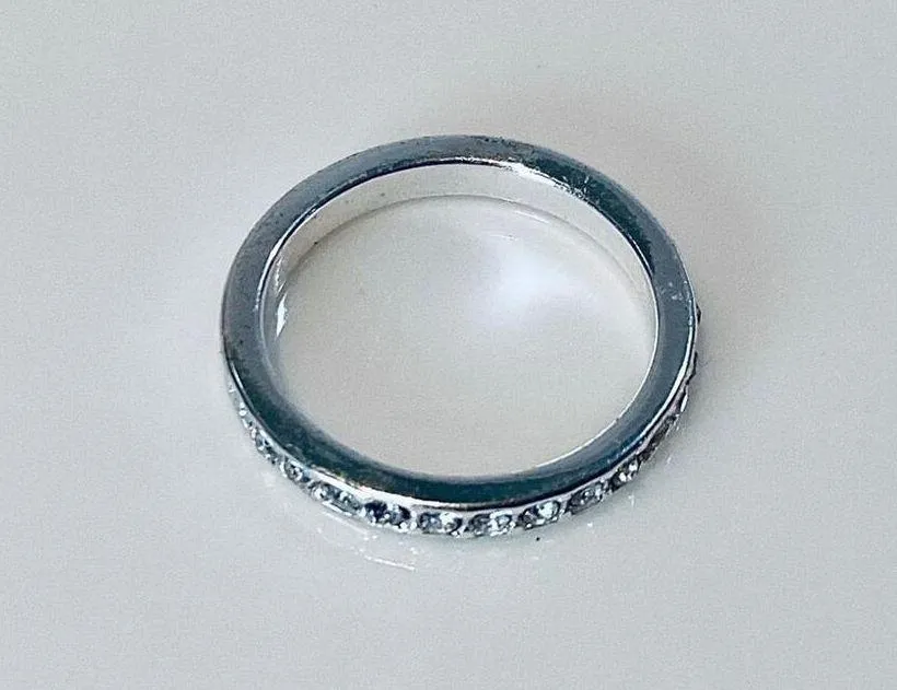 Channel Crystal Wedding Band Silver Size 8 - Image 2