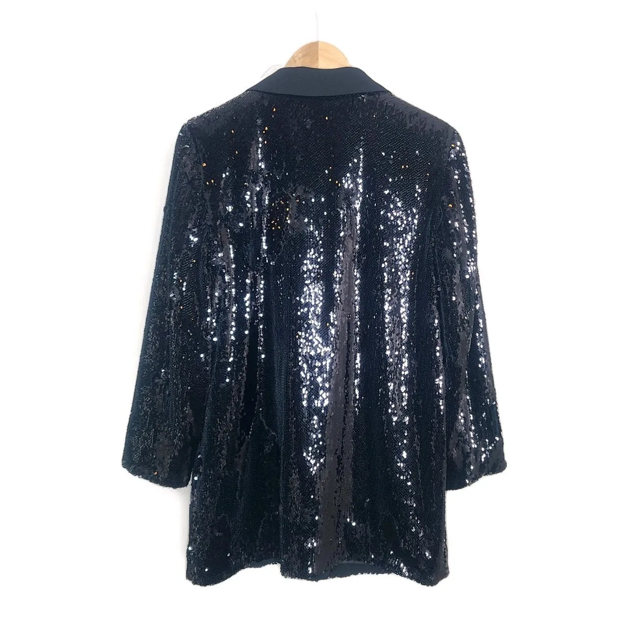 Anthropologie Cartonnier Sequined Black Shawl Collar Blazer Size L Holiday Party Size L - Image 4