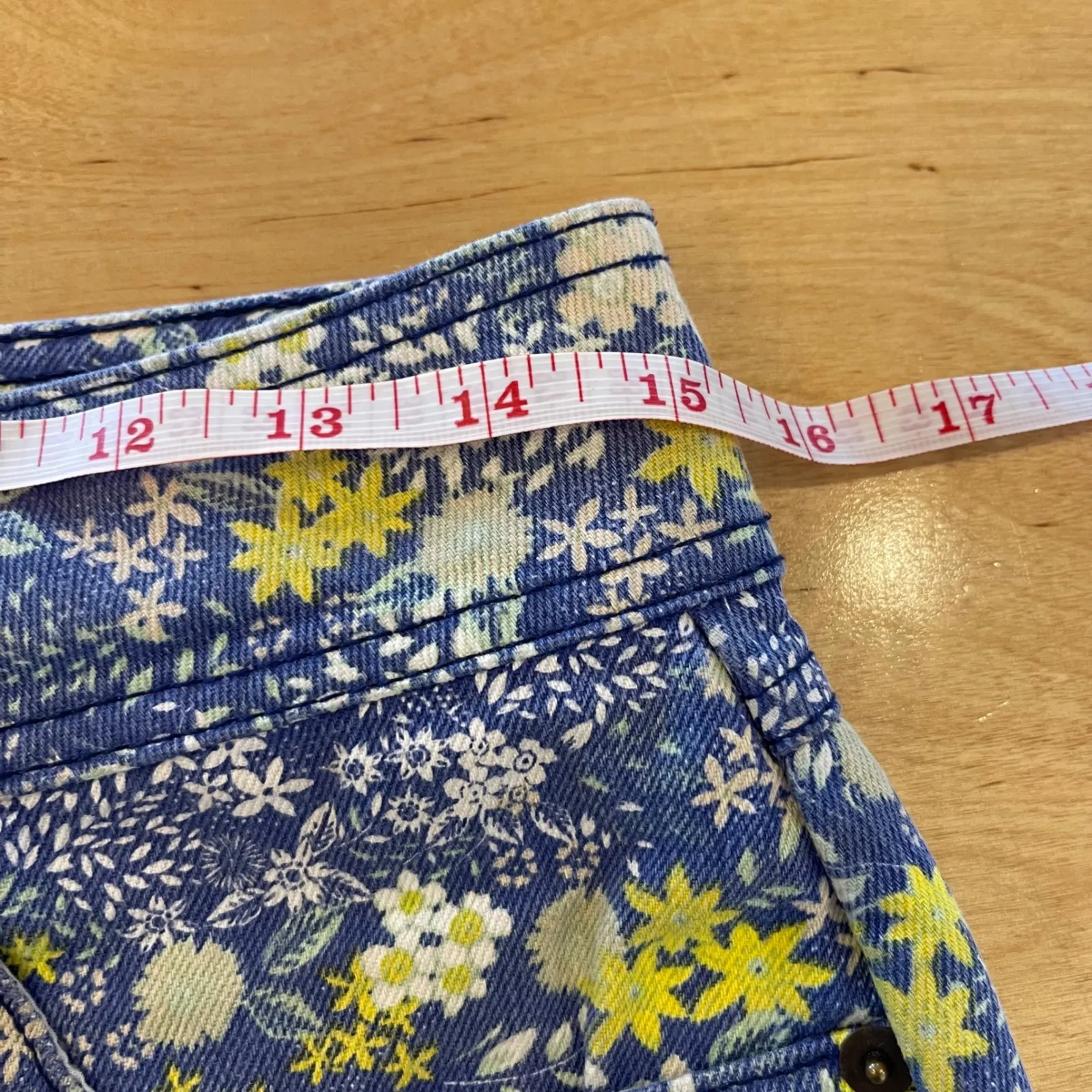 Laura Ashley Urban Outfitters Floral Denim Mini Skirt Medium Blue Yellow White - Image 7