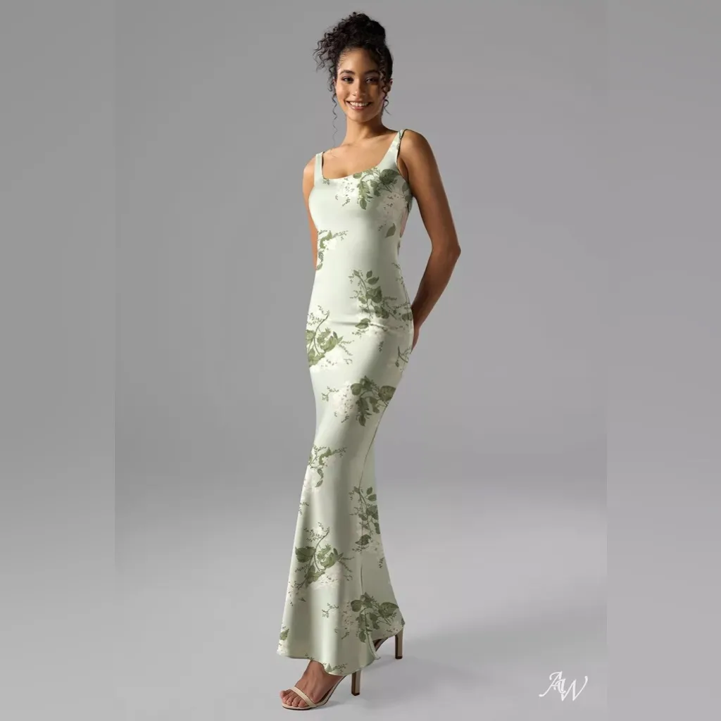 NWOT AW ARMAAN DRESS Sage Garden Party Squareneck Long Dress Size 10 White - Image 4