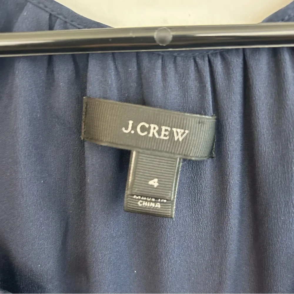 J. Crew 100% Silk  Tonal Paisley Dark Navy Blue Shift Mini Dress Size 4 - Image 9